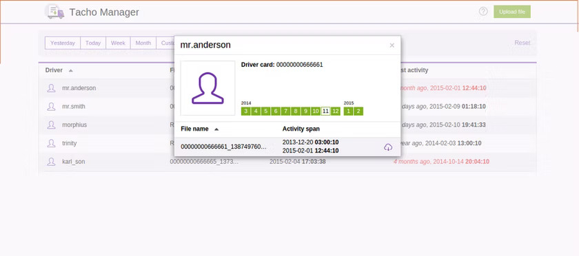 Filoversigt i Tacho Manager